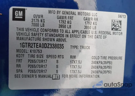 2013 GMC Sierra K1500 z USA, uszkodzony, nr VIN 1GTR2TEA0DZ338035